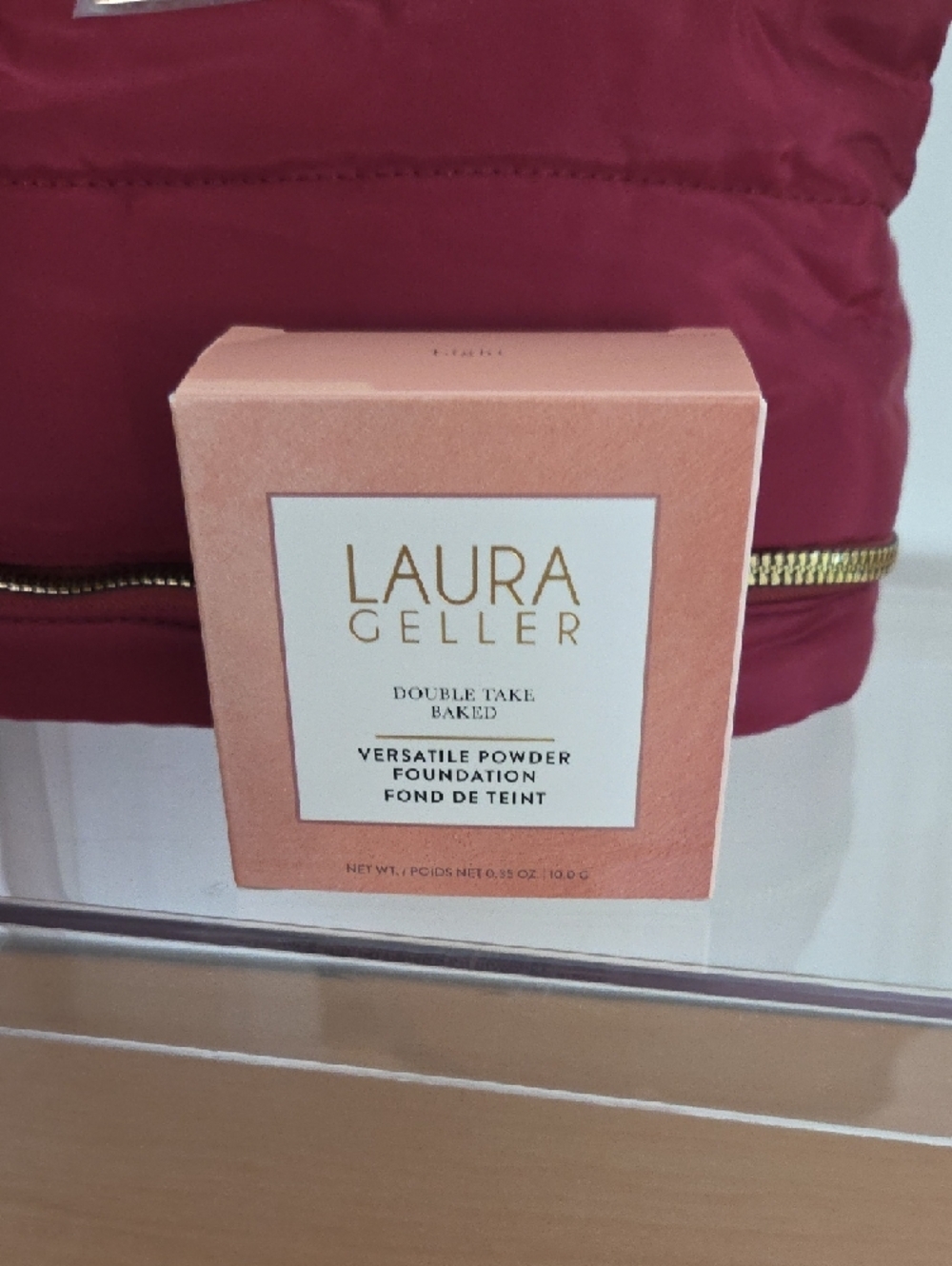 Laura Geller Burgundy Nylon Cosmetic Pouch & Laura Geller Baked Foundation - Picture 3 of 8
